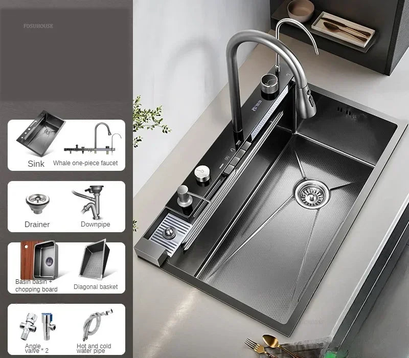 Creative Smart Kitchen Sinks for Apartments Modern Metal Multi-functional Sinks Luxury Household Kitchen Sinks for Rental Houses