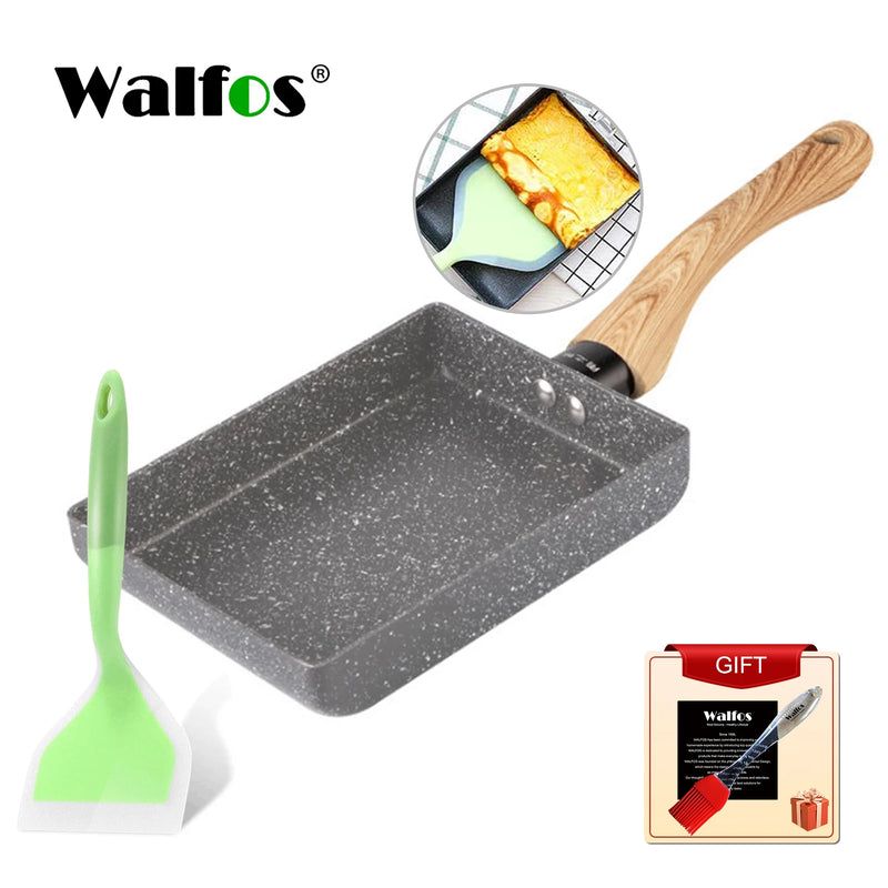 Walfos Frying Pan Tamagoyaki Omelette Black Non-Stick Pan Fry Egg Pan Pancake Kitchen Pot Maker Breakfast Pot Mini Cook