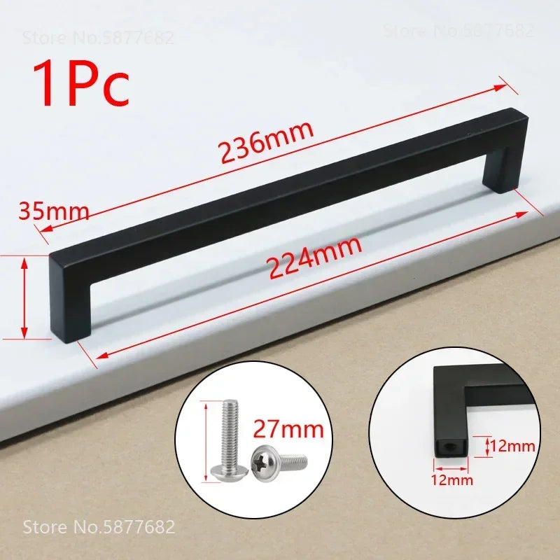 Square Furniture Hardware Black Cabinet Handle Stainless Steel Kitchen Door Knobs Cupboard Wardrobe Drawer Pulls