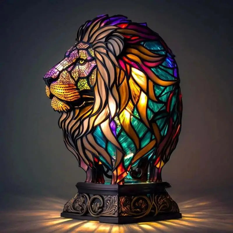 Animal Table Lamp Series Lion Dolphin Wolf Stained Glass Bedside Light Owl Horse Rooster Elephant for Living Room Bedroom Office