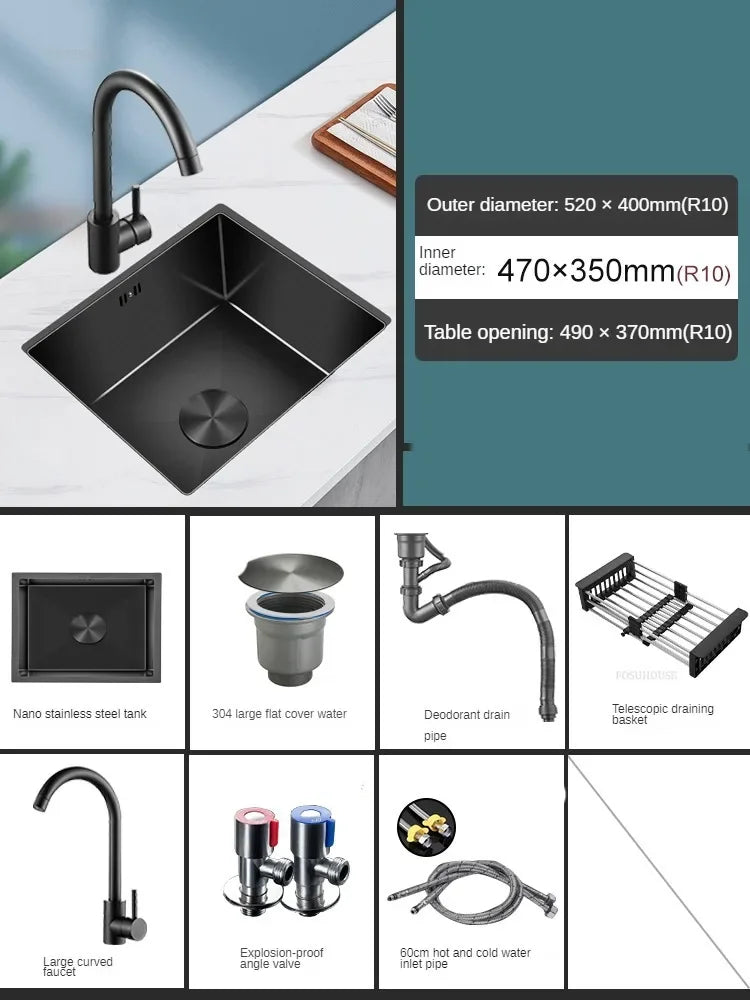 Household Black Sink for Kitchen Italian Metal Dry Handmade Kitchen Sinks Simple Small Light Luxury Kitchen Sinks for Bar