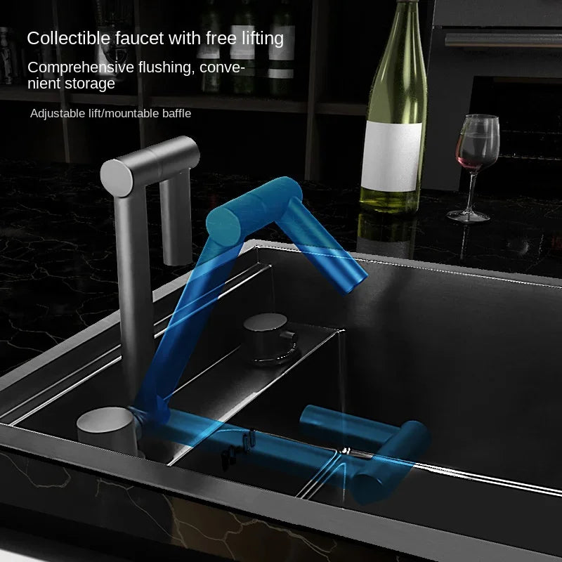 55cmx32cm 304 Nano Stainless Steel Hidden Sink Folding Faucet with Large Single Slot and Cover Plate Bar Counter Cup Washer