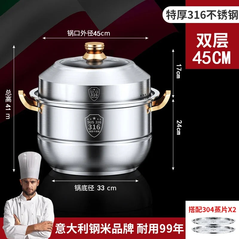 316 Stainless Steel Steam Pot 40cm Steamer Pot Home Appliance 4 Layers Steamer Cooker Soup Pots for Cooking Hotpot Cookware Set