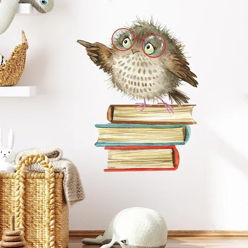 Owl Bird Love Learning Book Wall Decor Removable Library Furniture Decoration Reading Wall Stickers Room Wallpaper For Kid Decor