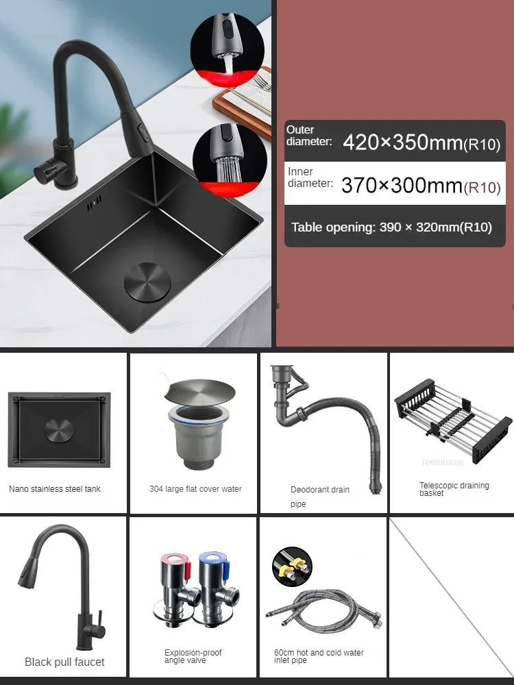 Household Black Sink for Kitchen Italian Metal Dry Handmade Kitchen Sinks Simple Small Light Luxury Kitchen Sinks for Bar