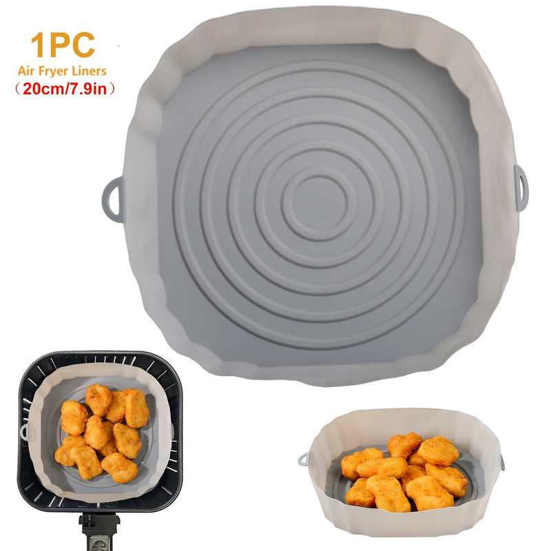 1pc Air Fryer Silicone Basket Silicone Mold Airfryer Oven Baking Tray Pizza Fried Chicken Basket Reusable Pan Liner Accessories
