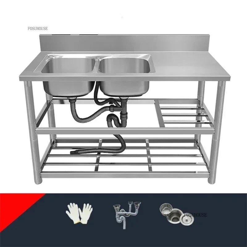 Household Vegetable Washing Basin with Bracket Commercial Stainless Steel Kitchen Sinks Kitchen Workbench Washing Single Sink