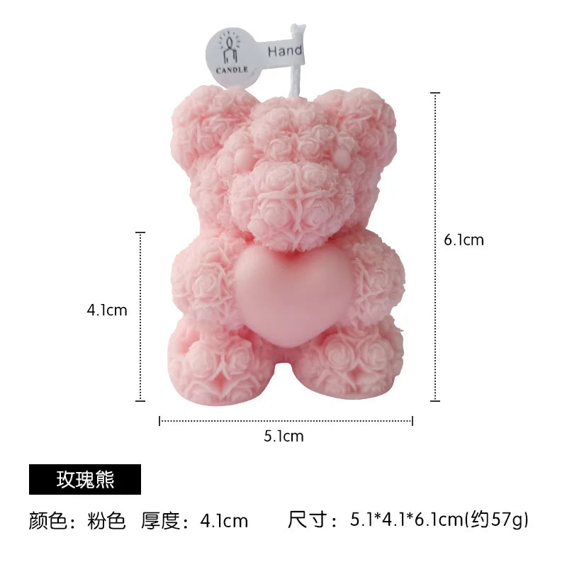 1PC 3D Rose Bear Aromatherapy Candles for Home Decoration Lovely Scented Candles Photography Props Festival Home Decor Ornaments