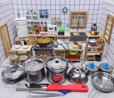 Dollhouse Mini Kitchen Furniture Toys Full Set Models for Doll House Kitchen Furniture Decorative Accessories