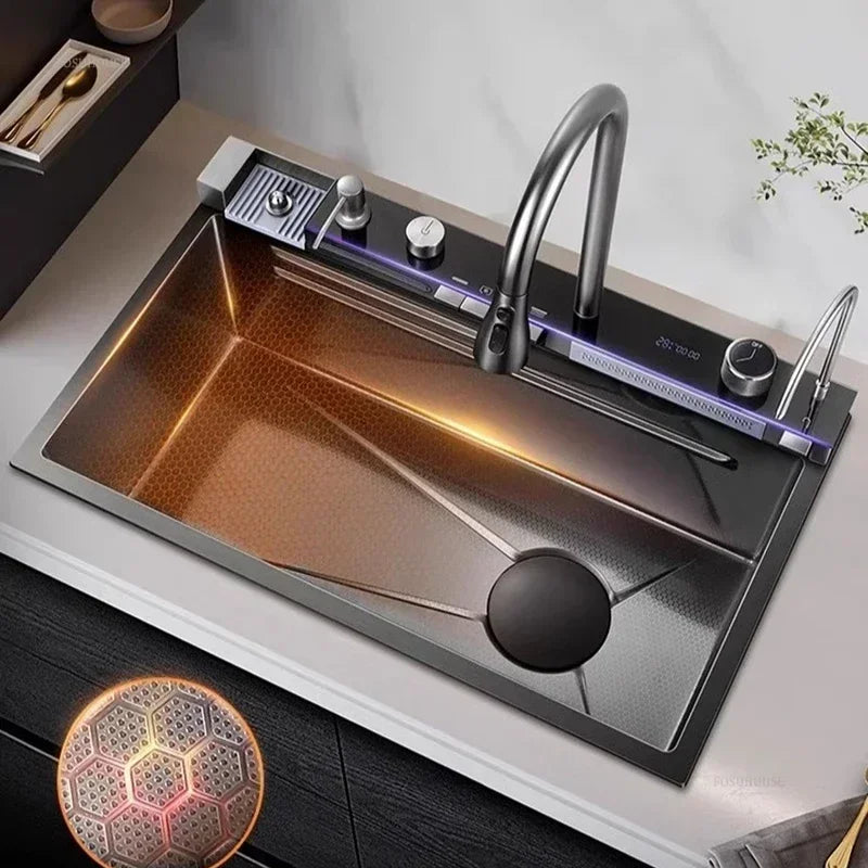 Creative Smart Kitchen Sinks for Apartments Modern Metal Multi-functional Sinks Luxury Household Kitchen Sinks for Rental Houses