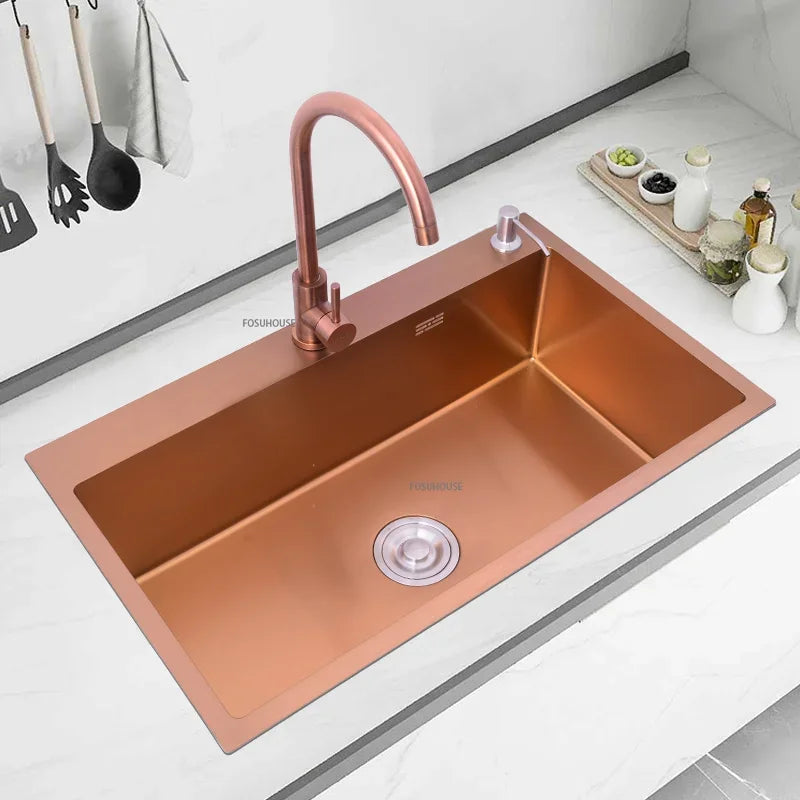Rose Gold Stainless Steel Single Bowl Kitchen Sinks Accessory 304 Sink Bowl Kitchen Drain Basket Above Counter Sink Wash Basin