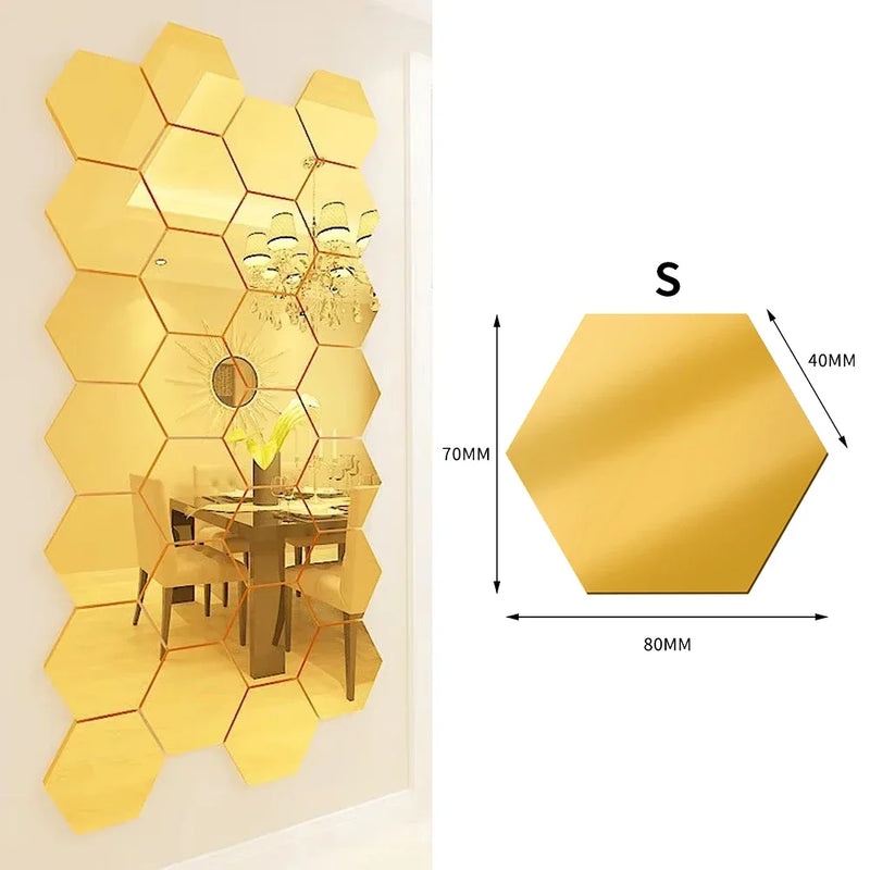 Wholesale Acrylic Hexagon Mirror Wall Stickers Self Adhesive Solid Paster DIY Tile Decals Living Room Art Decoration Ornaments