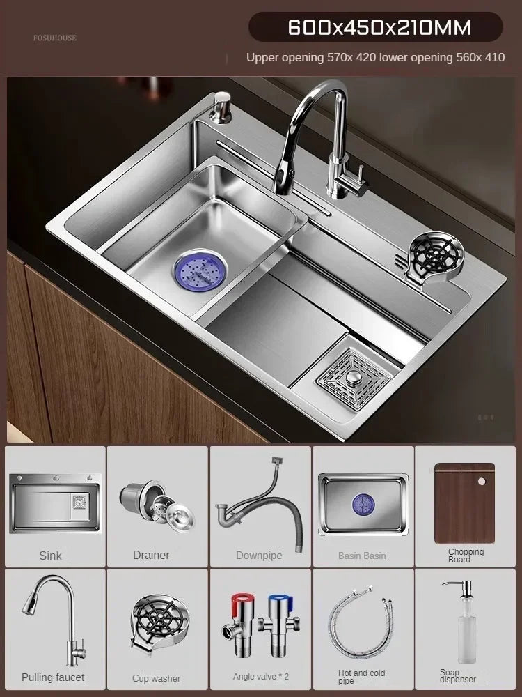 Light Luxury Silver Nano Sink for Kitchen Modern Stainless Steel Three-hole Kitchen Sinks Creative Household Sinks for Balcony