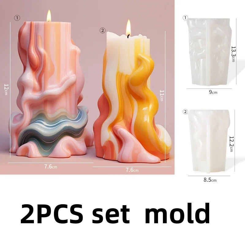 Wave cylindrical candle silicone mold with irregular geometric shape twisted stripes cylindrical candle mold resin gypsum mold