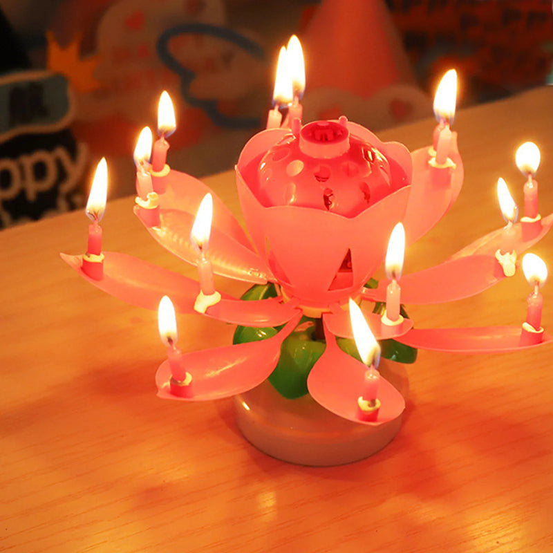 Lotus Candle Creative Rotating Birthday Candle Electric Birthday Cake Music Candles Flower Candle Reusable Decorative Candles