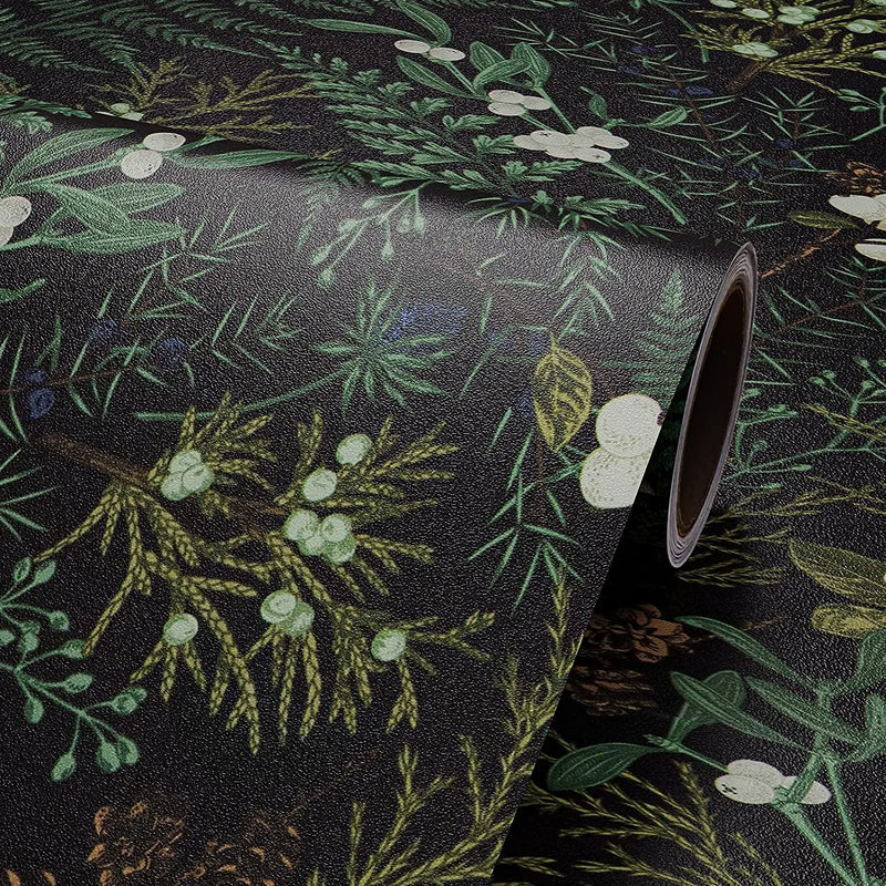 Tropical Moss Leaf Peel and Stick Wallpaper Black Floral Self Adhesive Removable Floral Contact Paper for Bedroom Walls Cabinets