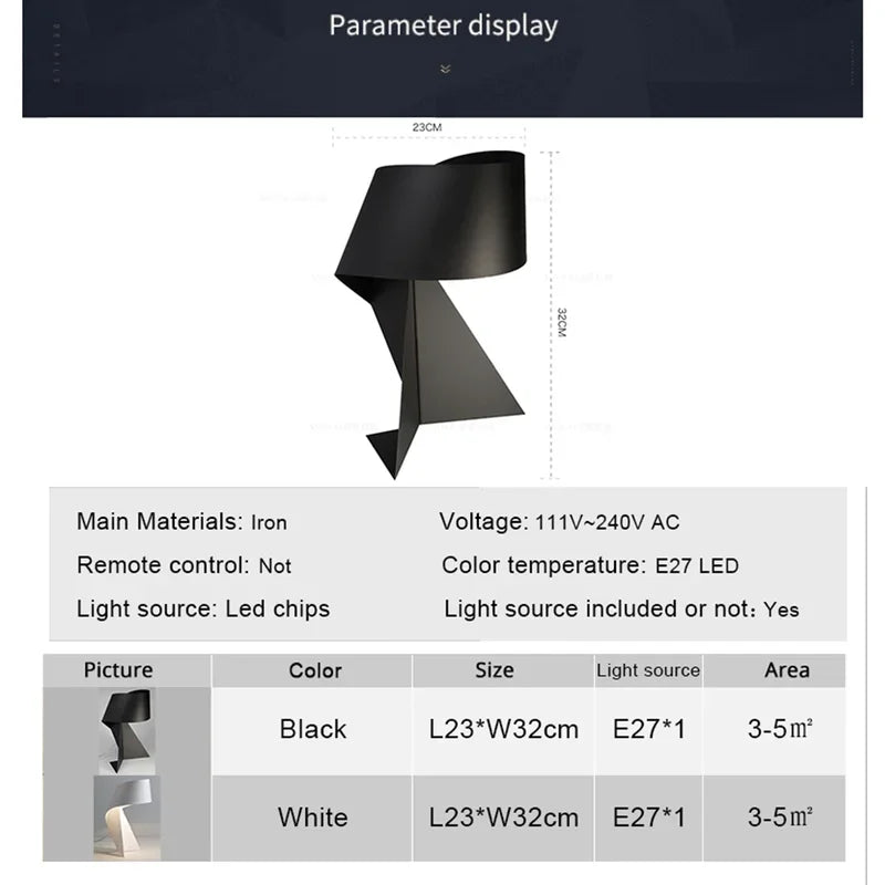 Modern Minimalist Iron Black White Origami Bedside Table Desk Lamp E27 LED Decorative Night Light Living Room Lamps Bedroom