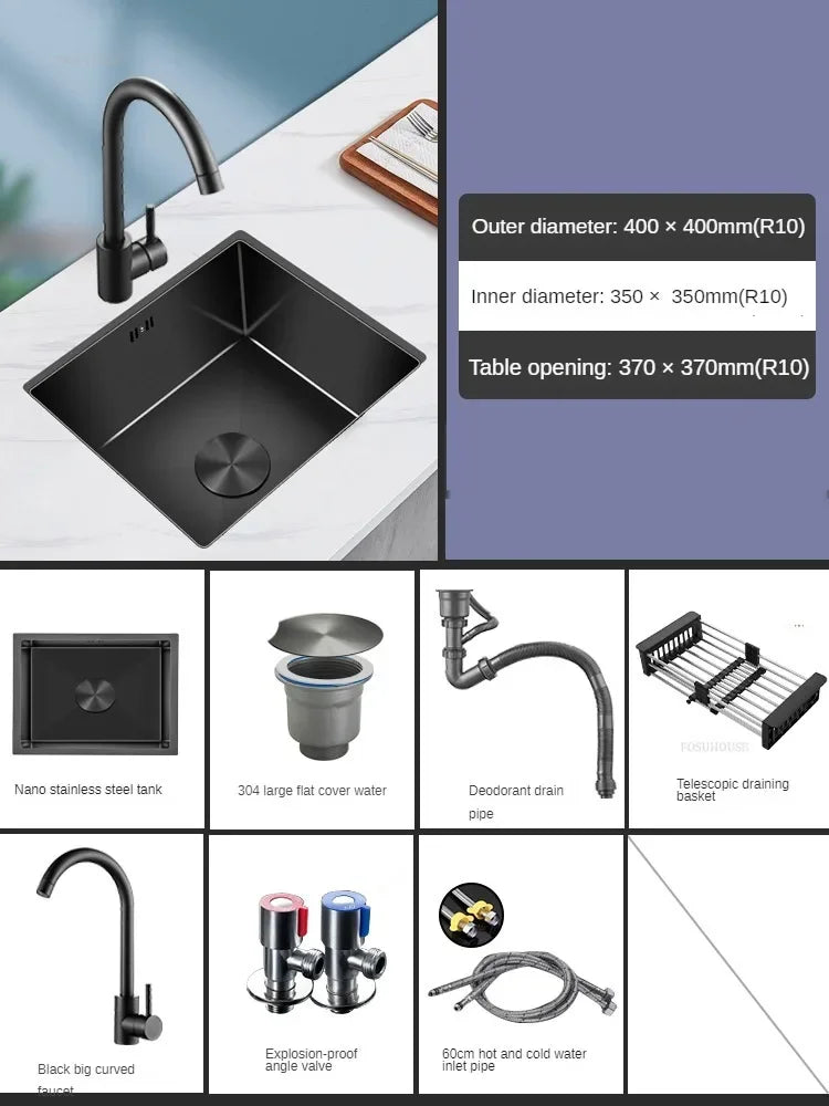 Household Black Sink for Kitchen Italian Metal Dry Handmade Kitchen Sinks Simple Small Light Luxury Kitchen Sinks for Bar
