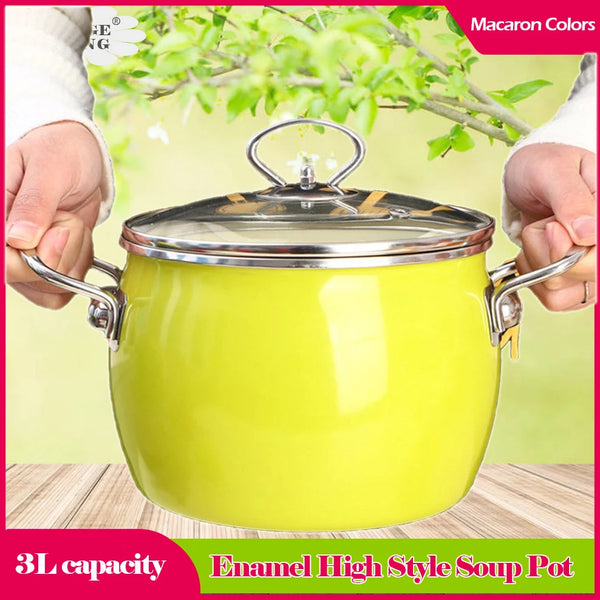 3L Enamel Pot High Style Porcelain Enameled Soup Pot Saucepan For Gas Induction Stewpan Multifunction Cooking Pot For Kitchen