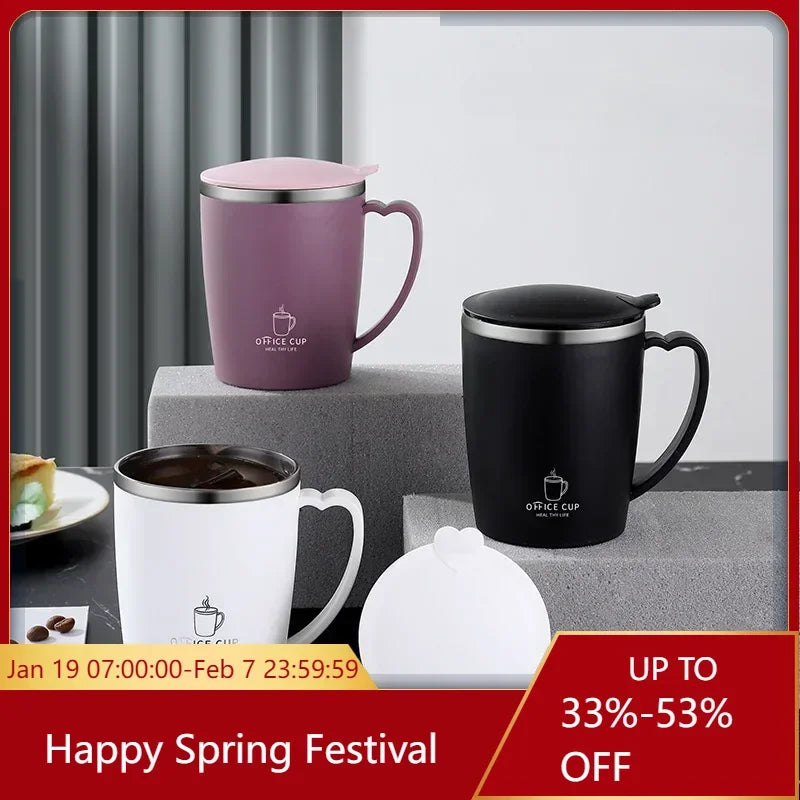 350ml Vacuum Cup Portable Mug Insulated Cup for Outdoor Traveling Double Wall Stainless Steel Coffee Cup with Handle and Lid