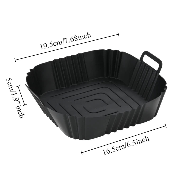 1pc Thin style Air Fryer Baking Tray Reusable Silicone Air Fryer Tray Pizza Fried Chicken BBQ Pan Mat Baking Dishes & Pans