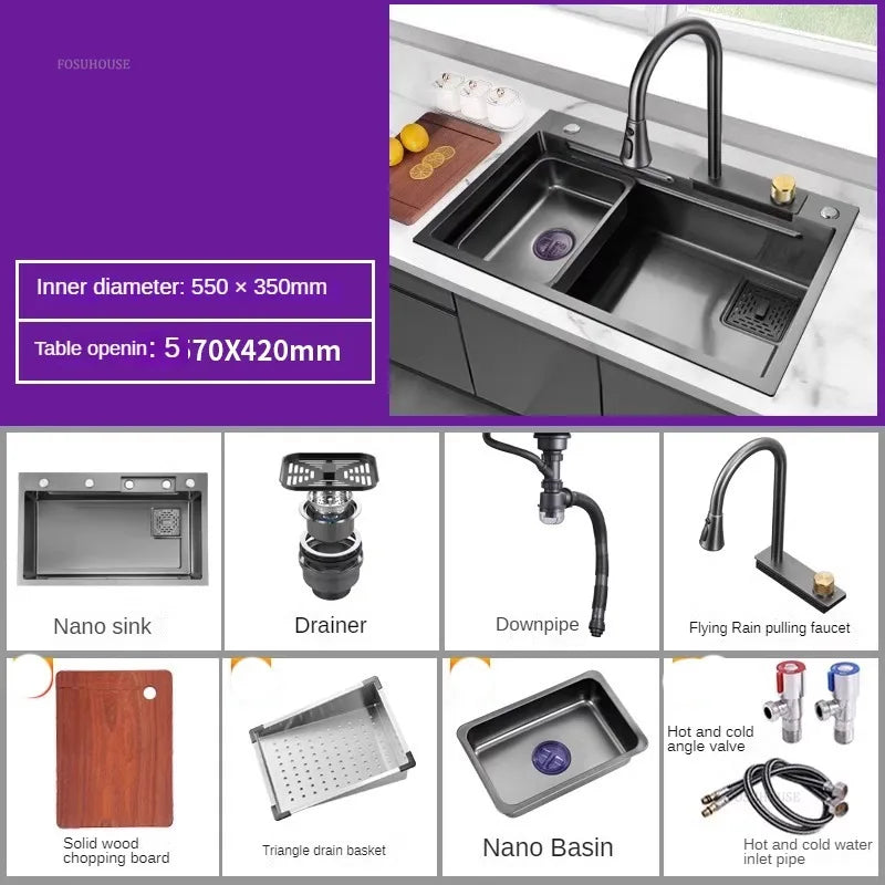 Nordic Metal Kitchen Sinks for Bar Counter Smart Digital Display with Cup Washer Sinks Light Luxury Design Sink for Dining Room