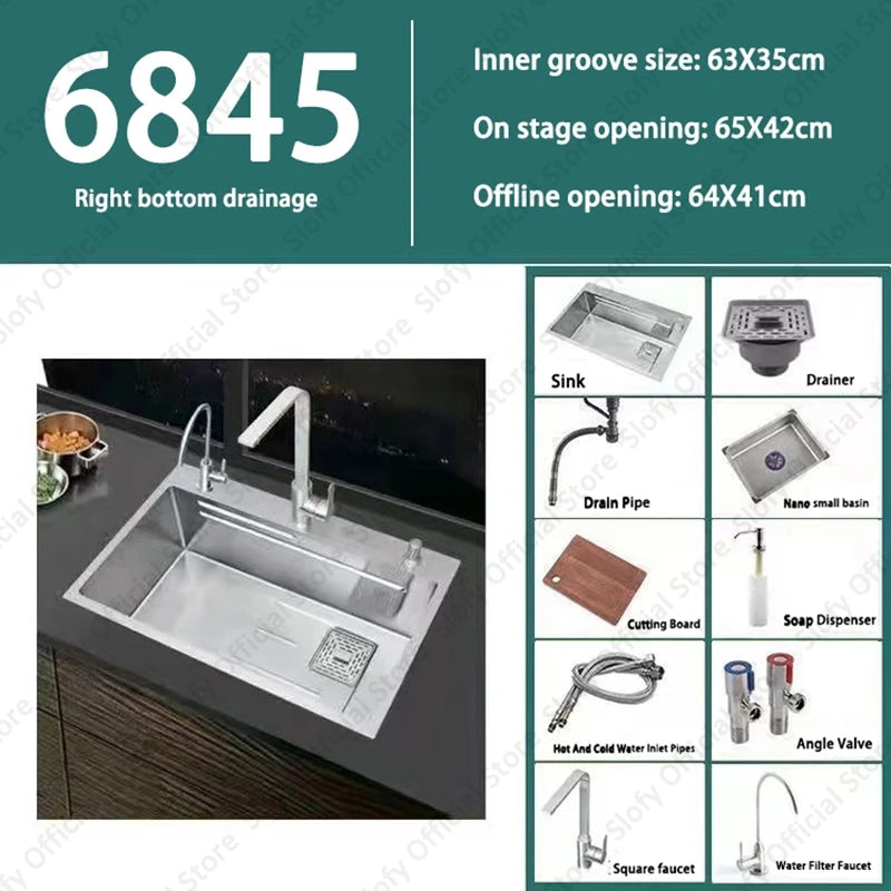 304 Stainless Steel Multifunctional Kitchen Sink Large Capacity Single Bowl Vegetable Workstation Wash/Cut/Drain in One Full Set