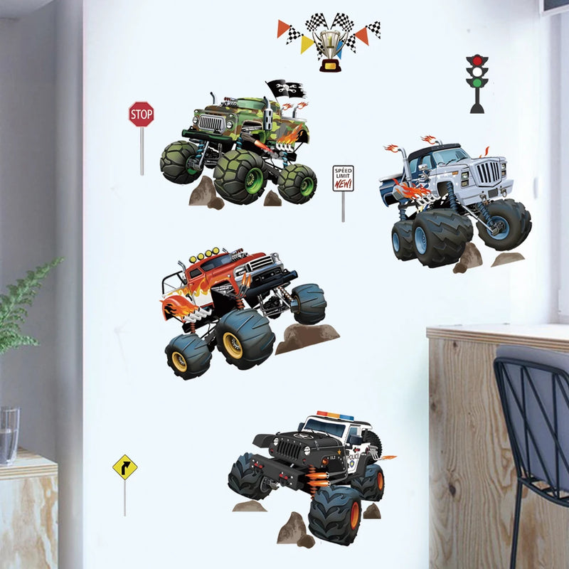 3D Cartoon Automotive Engineering Vehicle Wall Stickers For Kids Room Home Bedroom PVC Decor Cartoon Movie Mural Art Decals