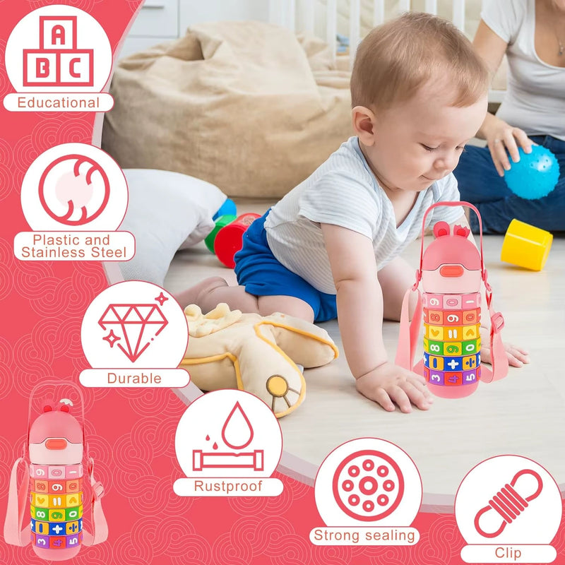 Children's Creative Cartoon Thermos Cup – Portable, Anti-Fall, with Straw – Cute and Educational Design - 430ml 14.5oz