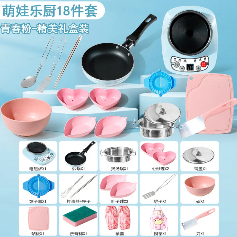 Children's Mini Kitchen Complete Cooking Girl Small Kitchen Set Children's Puzzle Play House Toys Real Cooking Food Set For Kids