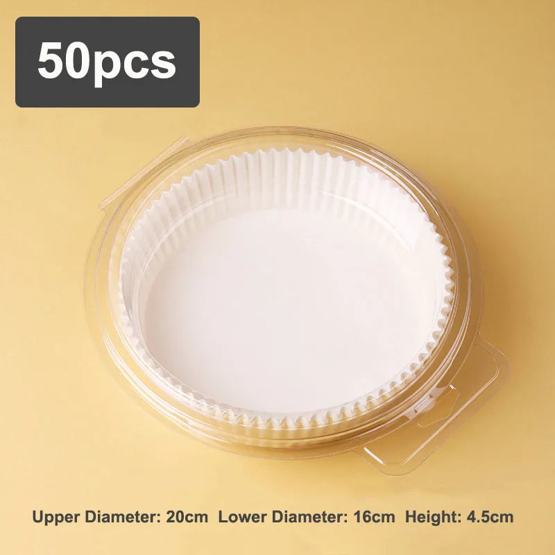 50/100pcs Air Fryer Disposable Paper Liner Non-Stick Mat Steamer Round Square Paper Baking Mats Kitchen Baking AirFryer Tools