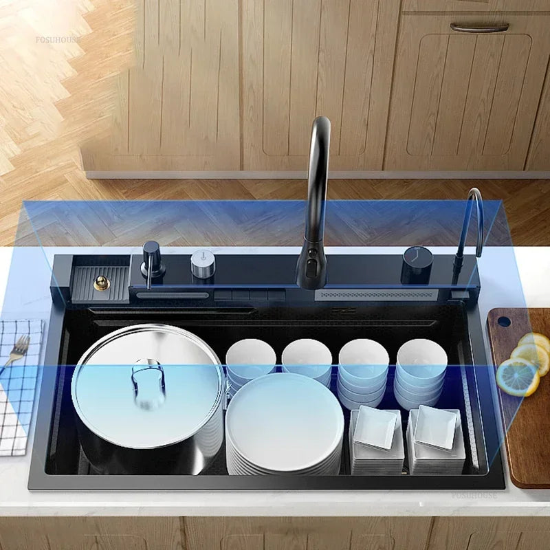 Creative Smart Kitchen Sinks for Apartments Modern Metal Multi-functional Sinks Luxury Household Kitchen Sinks for Rental Houses