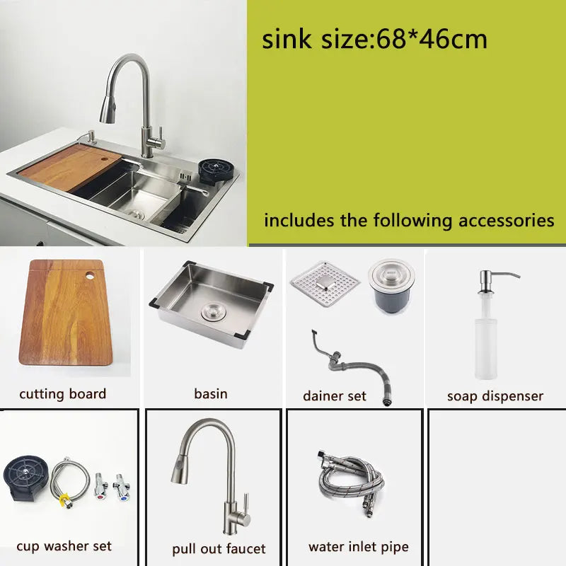 kitchen Sink 304 Stainless Steel sinks Above Counter Washing Basin with chopping board  cup washer multifunctional kitchen sink