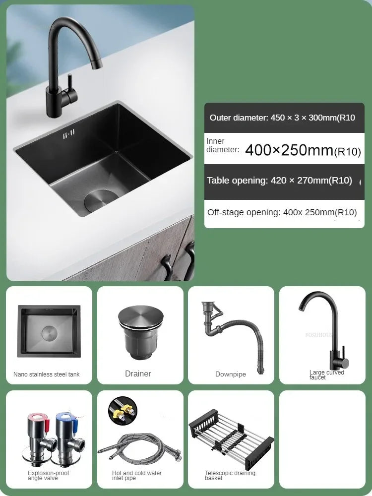 Household Black Sink for Kitchen Italian Metal Dry Handmade Kitchen Sinks Simple Small Light Luxury Kitchen Sinks for Bar