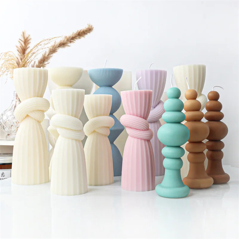 Upgraded Knot Cylindrical Candle Silicone Mold Bow Knot Stripe Cylindrical Candle Mold Vase Shape Candle Acrylic Plastic mold