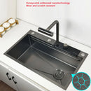 LED Waterfall Kitchen Sink 4 Modes Faucet Large Single basin honeycomb anti-scratch nano technology 304 Stainless Steel Sink