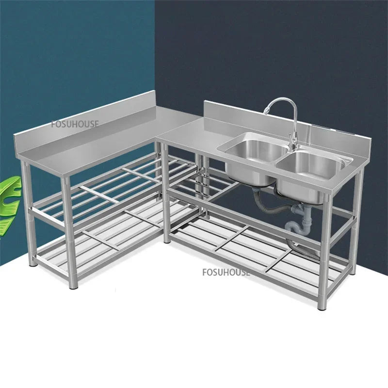 Household Vegetable Washing Basin with Bracket Commercial Stainless Steel Kitchen Sinks Kitchen Workbench Washing Single Sink