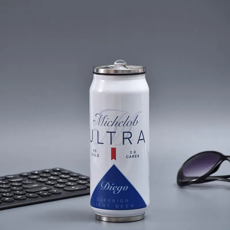 500ML Thermos with Straw Cola Can Termos Para Cafe Beer Bottle 304 Stainless Steel BEER Cold Keeper Drinkware Garrafa Térmica