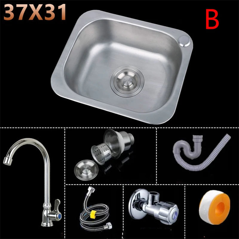 Silvery 304 Stainless Steel Kitchen Sink Multiple Size Undermount Basin Sink Single Tank Wash Vegetables Thickened Basin Set