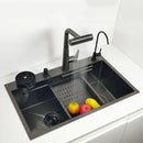 Kitchen Sink honeycomb anti-scratch nano technology left drain Above Mount Washing Basin Stainless Steel sinks waterfall faucet