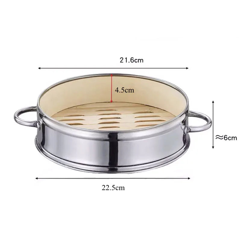 Stainless Steel Bamboo Steamer with Lid Rice Cooker Food Steaming Grid Basket for Dumpling Kitchen Steam Pot Cooking Accessories