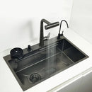 Kitchen Sink honeycomb anti-scratch nano technology left drain Above Mount Washing Basin Stainless Steel sinks waterfall faucet