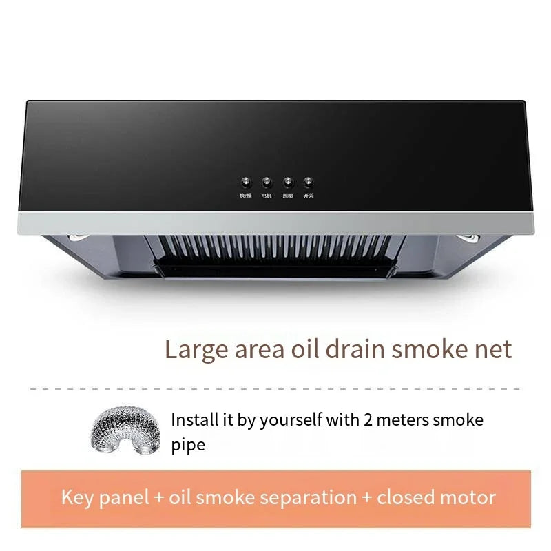 180W Home Kitchen Range Hood Tempered Glass Large Suction Range Hood Top Suction Automatic Cleaning Range Hood
