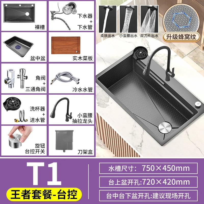 Honeycomb Embossed 304 Stainless Steel Sink, Kitchen Sink 304 Large Single Sink, Thickened Vegetable Basin, Dishwasher
