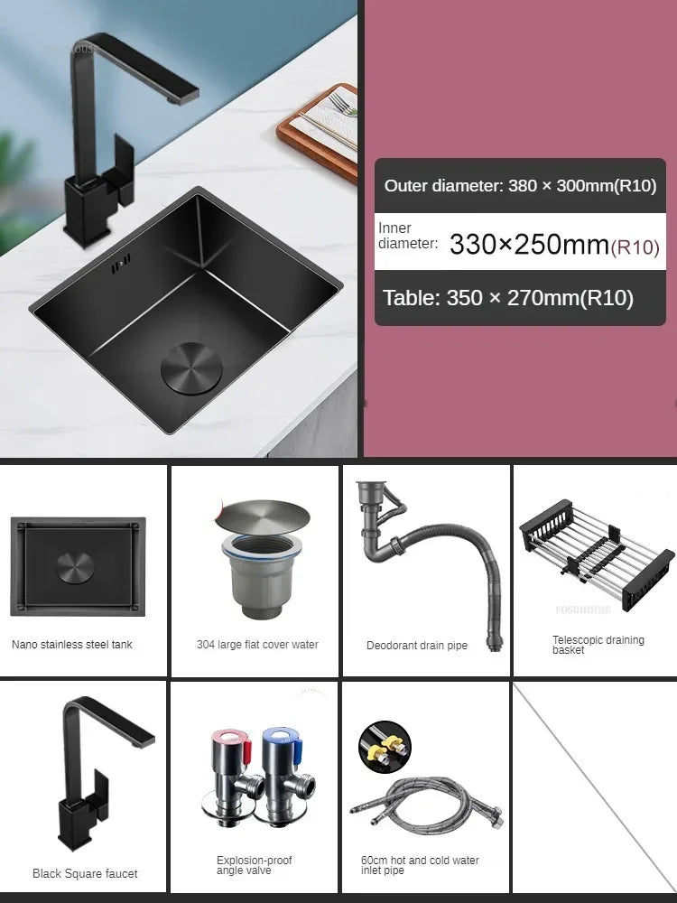 Household Black Sink for Kitchen Italian Metal Dry Handmade Kitchen Sinks Simple Small Light Luxury Kitchen Sinks for Bar