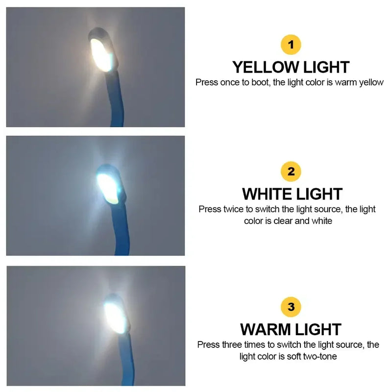 USB Mini LED Book Night 3 Light Color Adjustable Brightness Clip-On Study Reading Lamp Rechargeable for Travel Bedroom Reading