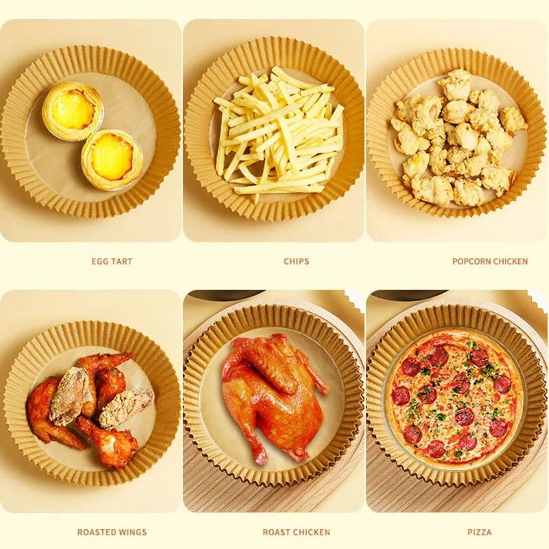 50/100pcs Air Fryer Disposable Paper Liner Non-Stick Mat Steamer Round Square Paper Baking Mats Kitchen Baking AirFryer Tools