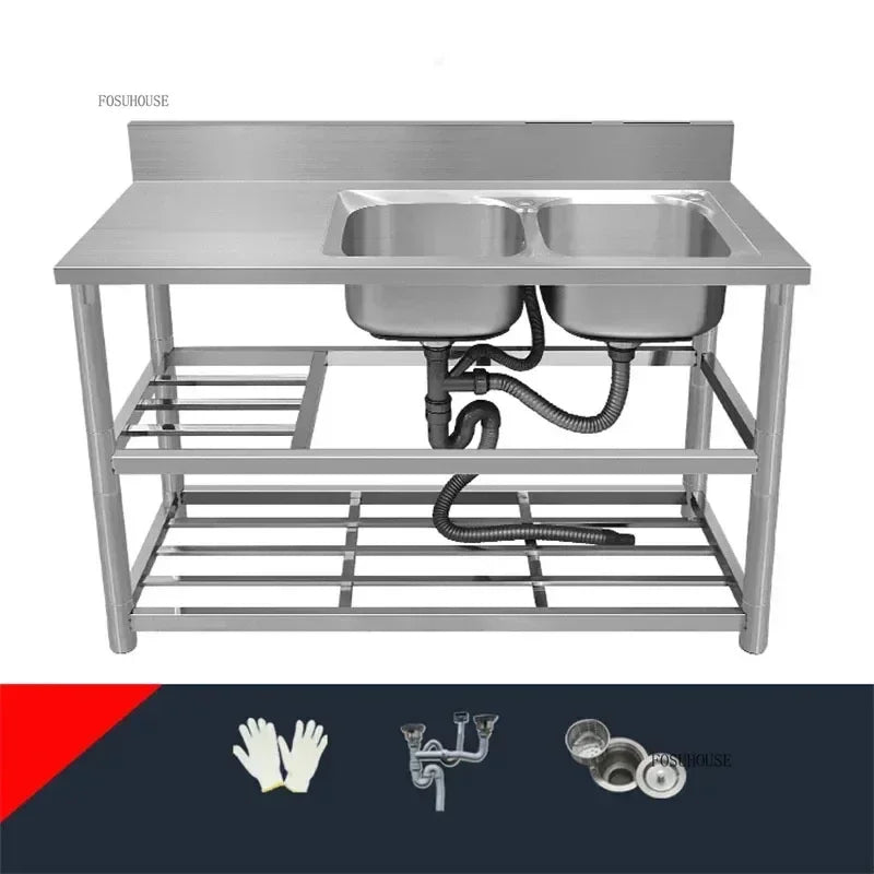 Household Vegetable Washing Basin with Bracket Commercial Stainless Steel Kitchen Sinks Kitchen Workbench Washing Single Sink