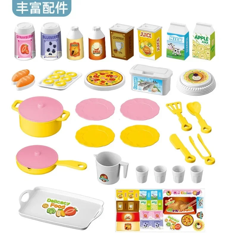 Mini Kitchen Counter Play Set DIY Simulated Cooking Food Tableware Play House Role Play Pretend Game Toy Gift Kid Boy Children