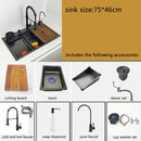 Kitchen Sink honeycomb anti-scratch nano technology left drain Above Mount Washing Basin Stainless Steel sinks waterfall faucet